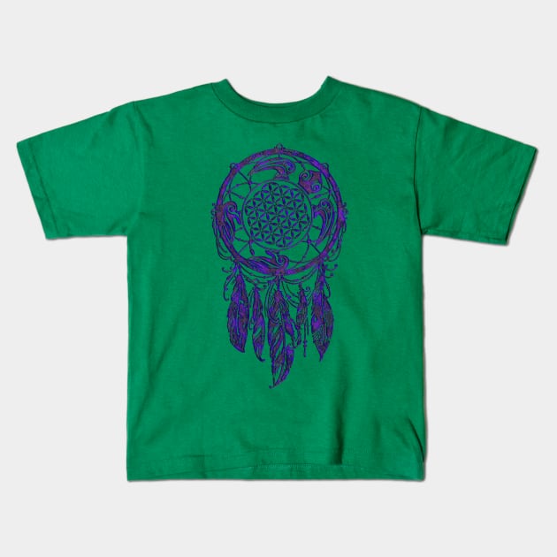 Dreamcatcher Flower Of Life Sea Turtle Violet Kids T-Shirt by EDDArt